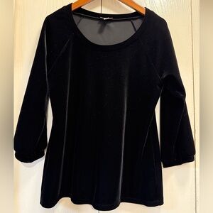 J. Jill Black Velvet Scoop Whimsigoth blouse 3/4 length sleeves Size XSP petite